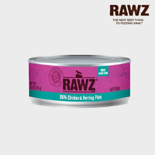 로우즈 캣 캔 96% 치킨 청어 파테 156g RAWZ 고양이 주식 습식 간식 사료