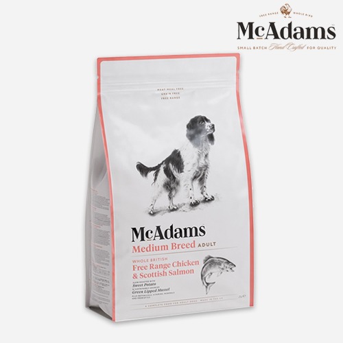 맥아담스 강아지 사료 방목 치킨&amp;연어 중형견용 사료 2kg 닭고기 살몬 오븐베이크 전연령