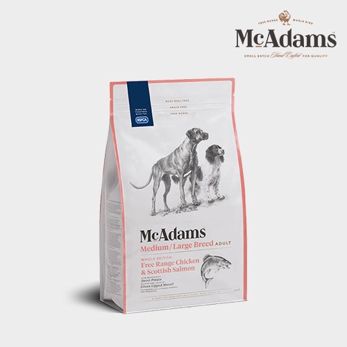 맥아담스 강아지 사료 방목 치킨&amp;연어 중대형견용 사료 2kg 닭고기 살몬 오븐베이크 전연령