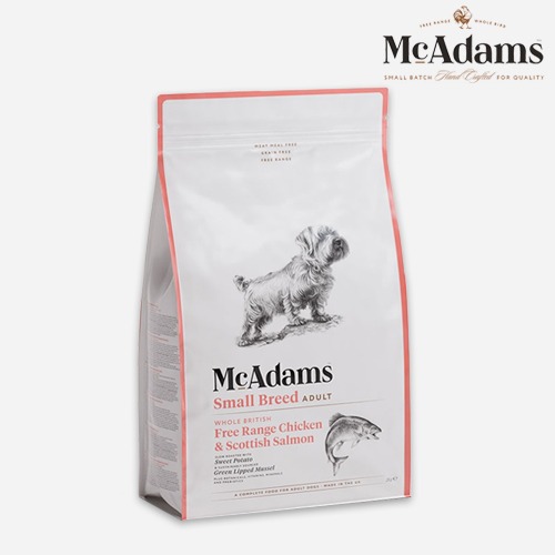 맥아담스 강아지 사료 방목 치킨&amp;연어 소형견용 사료 2kg 닭고기 살몬 오븐베이크 전연령