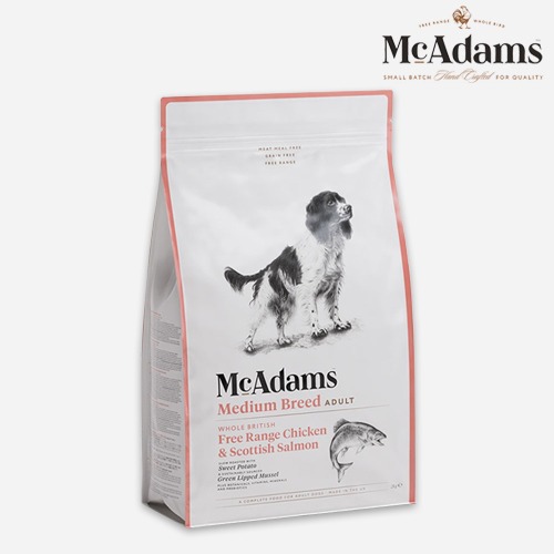 맥아담스 강아지 사료 방목 치킨&amp;연어 중형견용 사료 5kg 닭고기 살몬 오븐베이크 전연령
