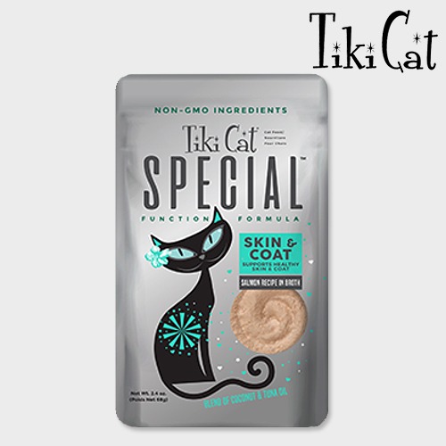 티키캣 고양이 캣 벨벳무스 스페셜 연어 68g 스킨앤코트 피부 모질 피모 습식 사료 파우치 간식