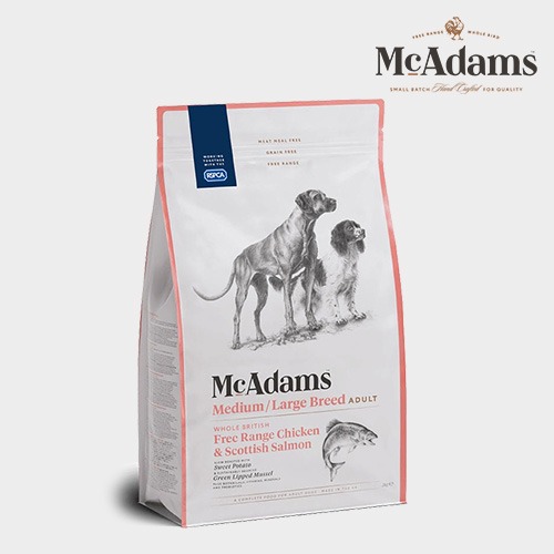 맥아담스 강아지 사료 방목 치킨&amp;연어 중대형견용 사료 10kg 닭고기 살몬 오븐베이크 전연령